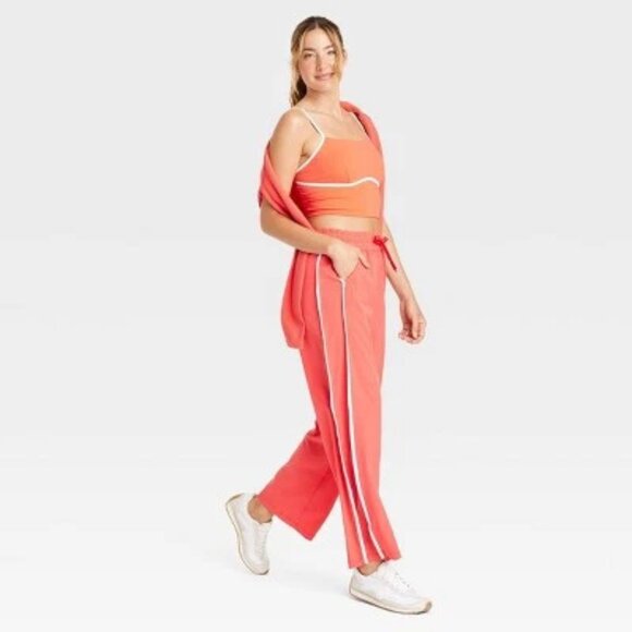 NEW JoyLab™ Women's Mid-Rise Piped Track Pants Coral Rose - Picture 2 of 8
